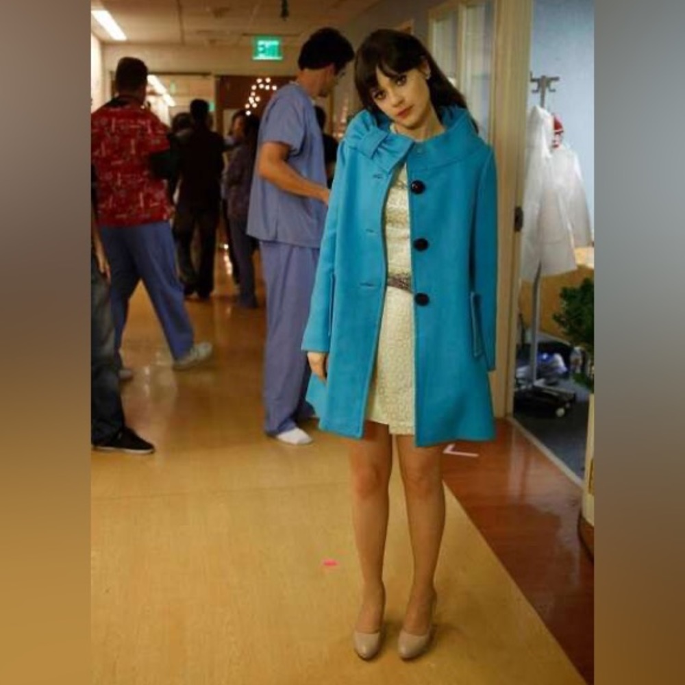 Kate Spade Turquoise Suzette Wool Bow Pea Coat